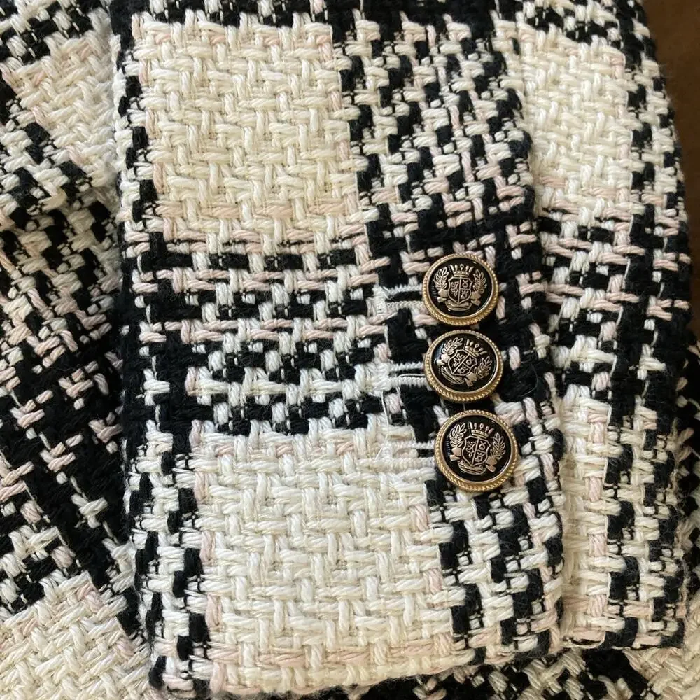 Talbots Women's Lake Tweed Blazer Sz 2‎ Ivory Blush Black Academia Clueless $219